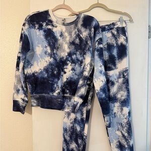 Blue and White Zella Tie-Dye Matching Sweatshirt and Pants Set